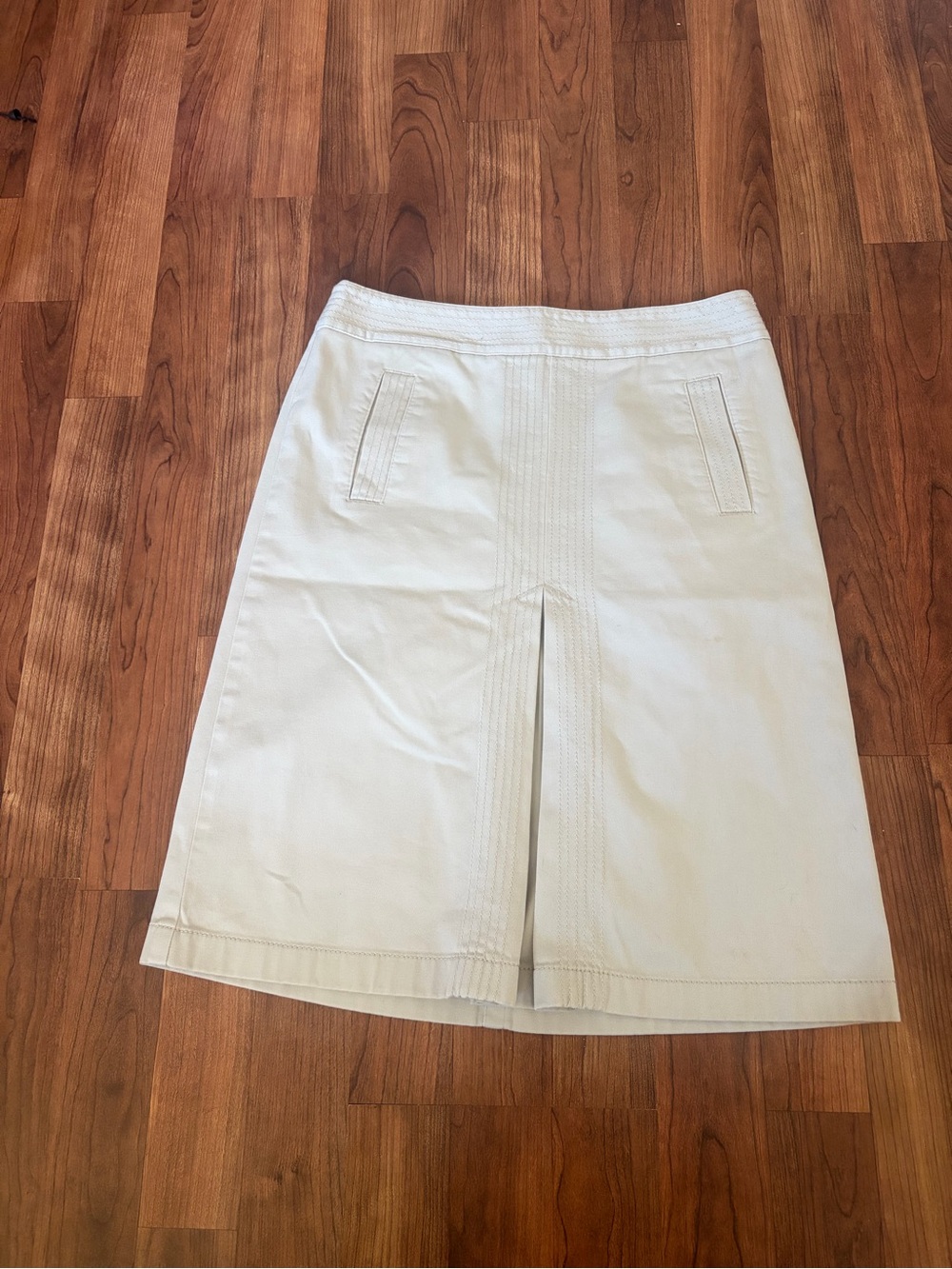Ann Taylor Cream Midi A-Line Skirt with Front Pleat